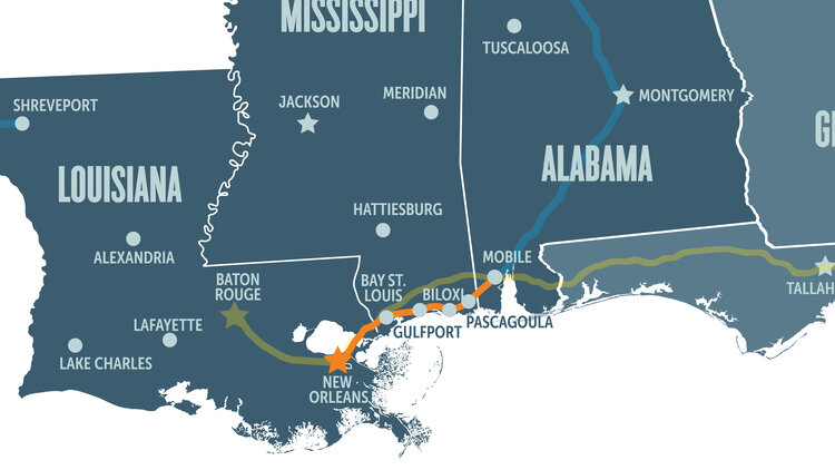 Mobile, Construction Map Of Train Route From Nola To Mob