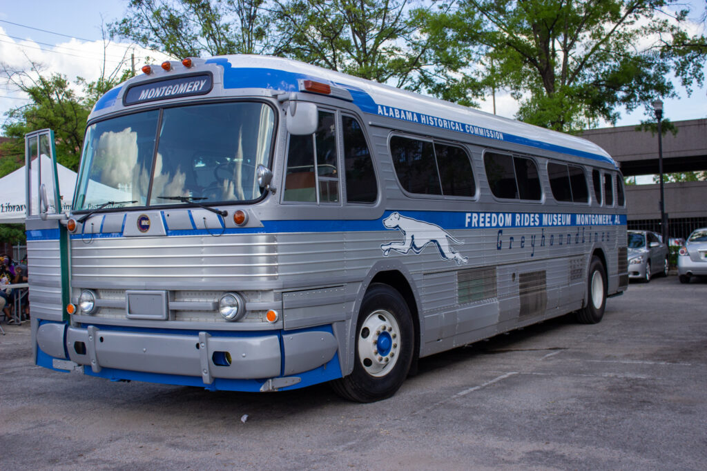 Bamabuzz, Uncategorized The Vintage Greyhound Bus Catches The Eye Before Revealing Its History. Photo By Libby Foster For The Bama Buzz.