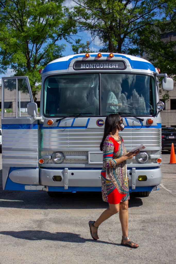 Bamabuzz, Uncategorized The Front Of The Bus Reveals Its Final Destination: Montgomery, Al. Photo By Libby Foster For The Bama Buzz.