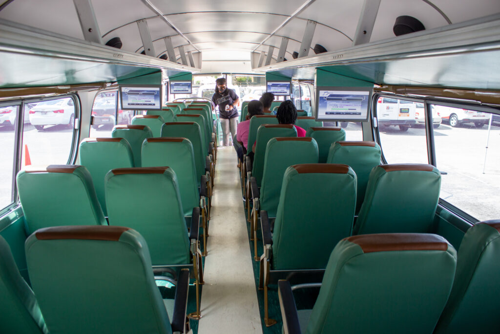 Bamabuzz, Uncategorized The Inside Of The Vintage Greyhound Bus. Photo By Libby Foster For The Bama Buzz.