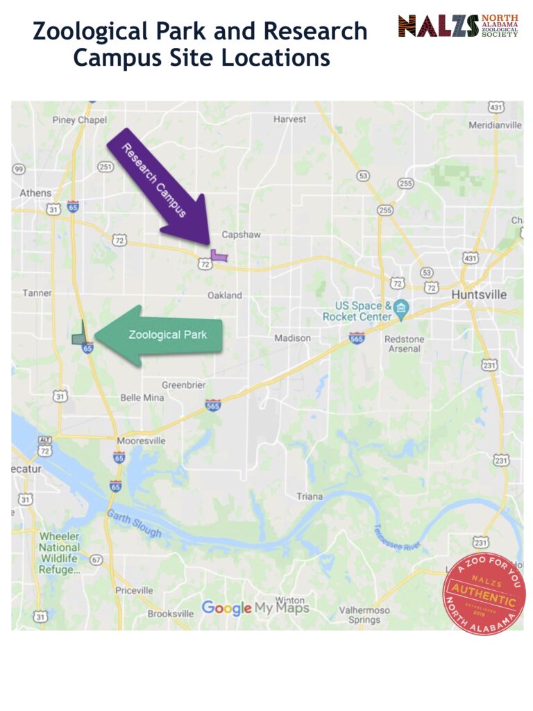 map of north Alabama zoo sites 