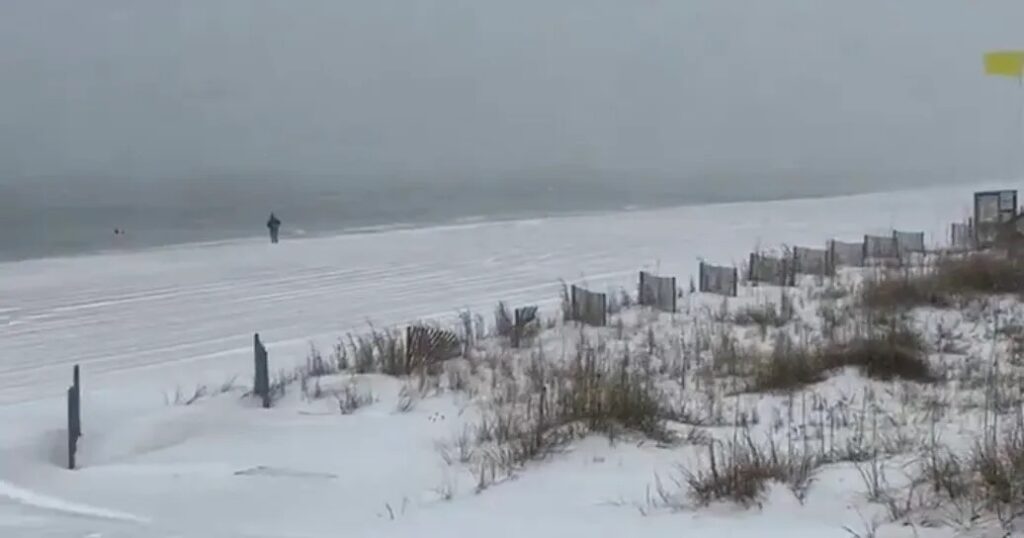 Weird but beautiful: Alabama sees rare snow on the beach
